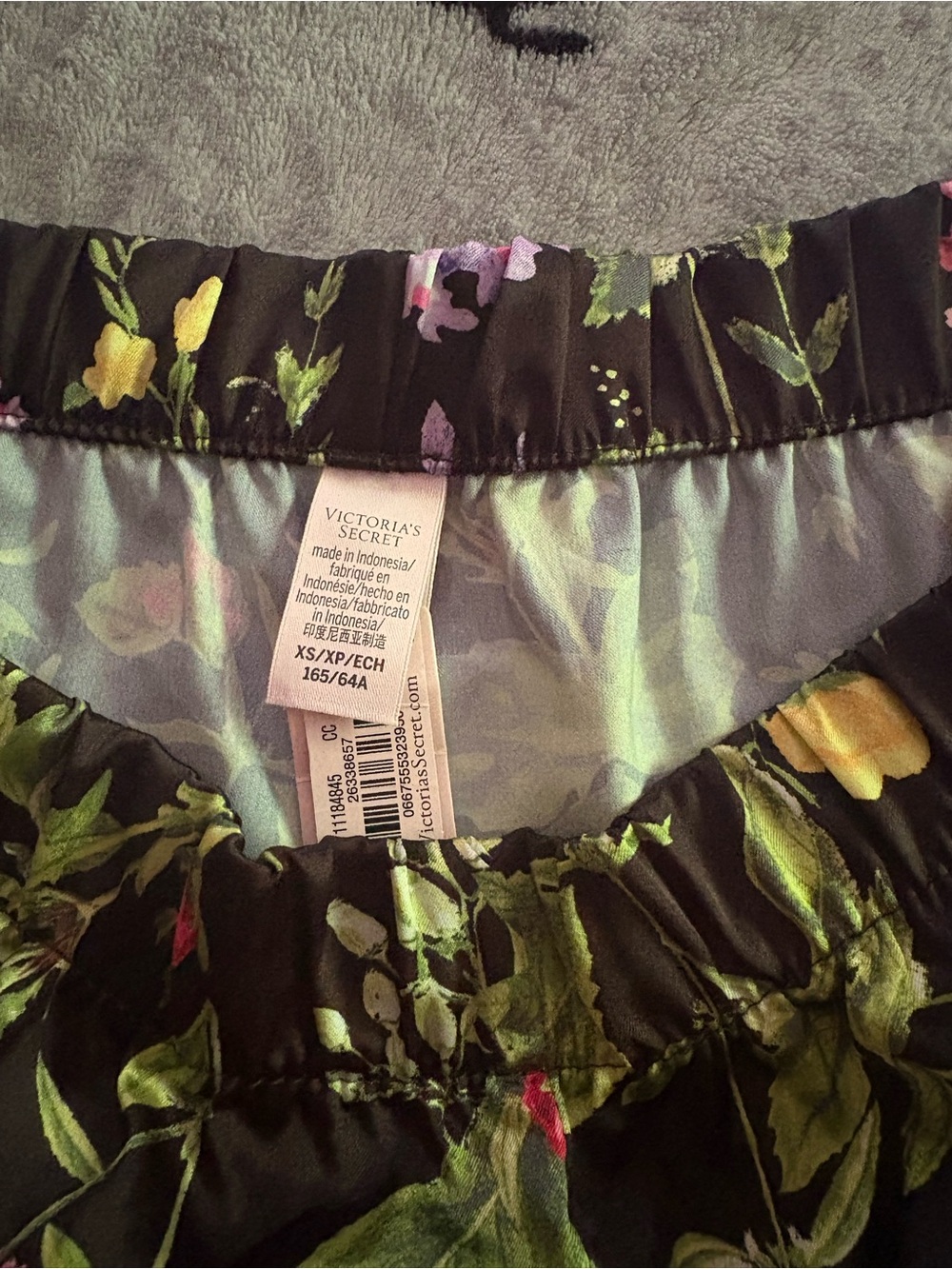 Victoria's Secret Black Floral Elastic-Waist Skirt with Yellow & Purple Accents